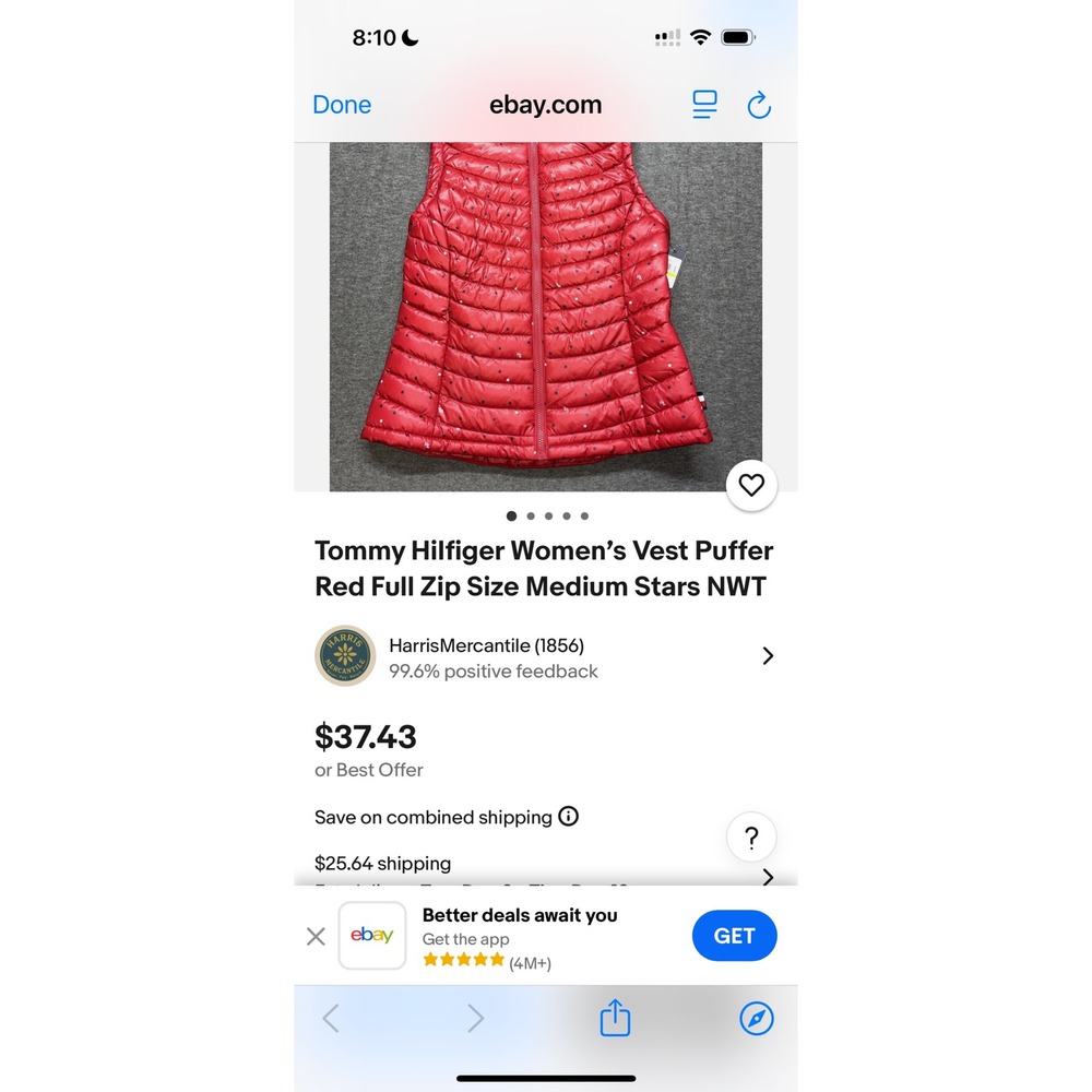 Tommy Hilfiger Womens Red Quilted Puffer Vest Star Print Full Zip Size Large - Picture 15 of 15